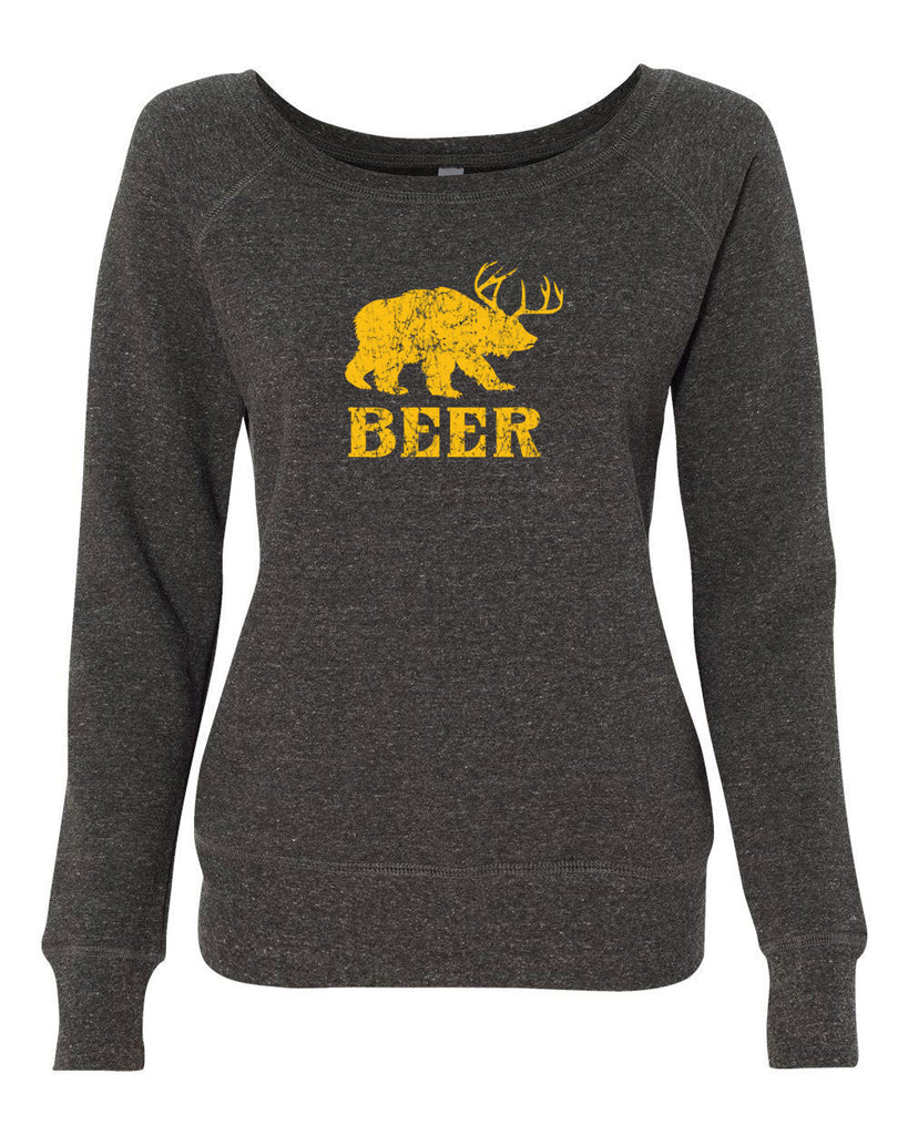Beer Bear Deer Womens Off The Shoulder Crew Sweatshirt Party Costume Rude Vulgar Drunk Drinking Game College