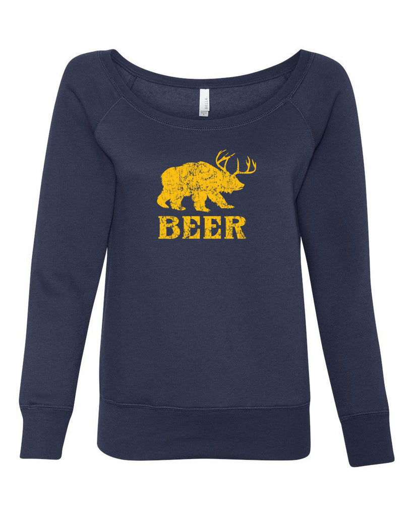 Beer Bear Deer Womens Off The Shoulder Crew Sweatshirt Party Costume Rude Vulgar Drunk Drinking Game College