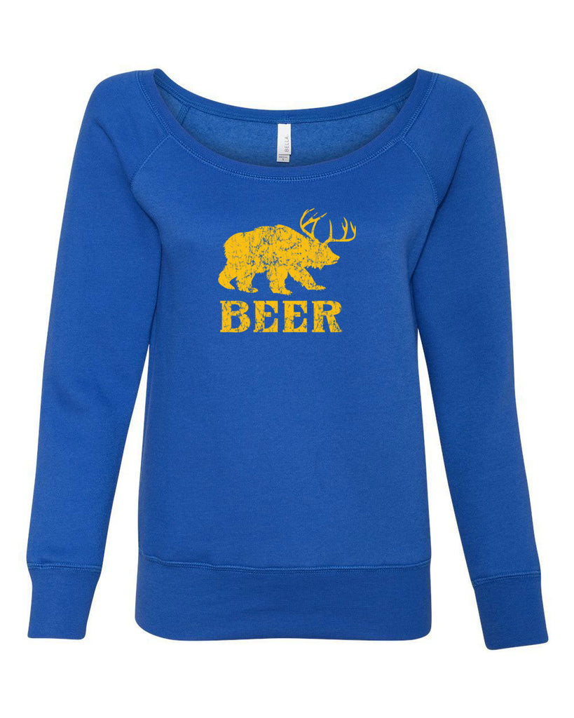 Beer Bear Deer Womens Off The Shoulder Crew Sweatshirt Party Costume Rude Vulgar Drunk Drinking Game College