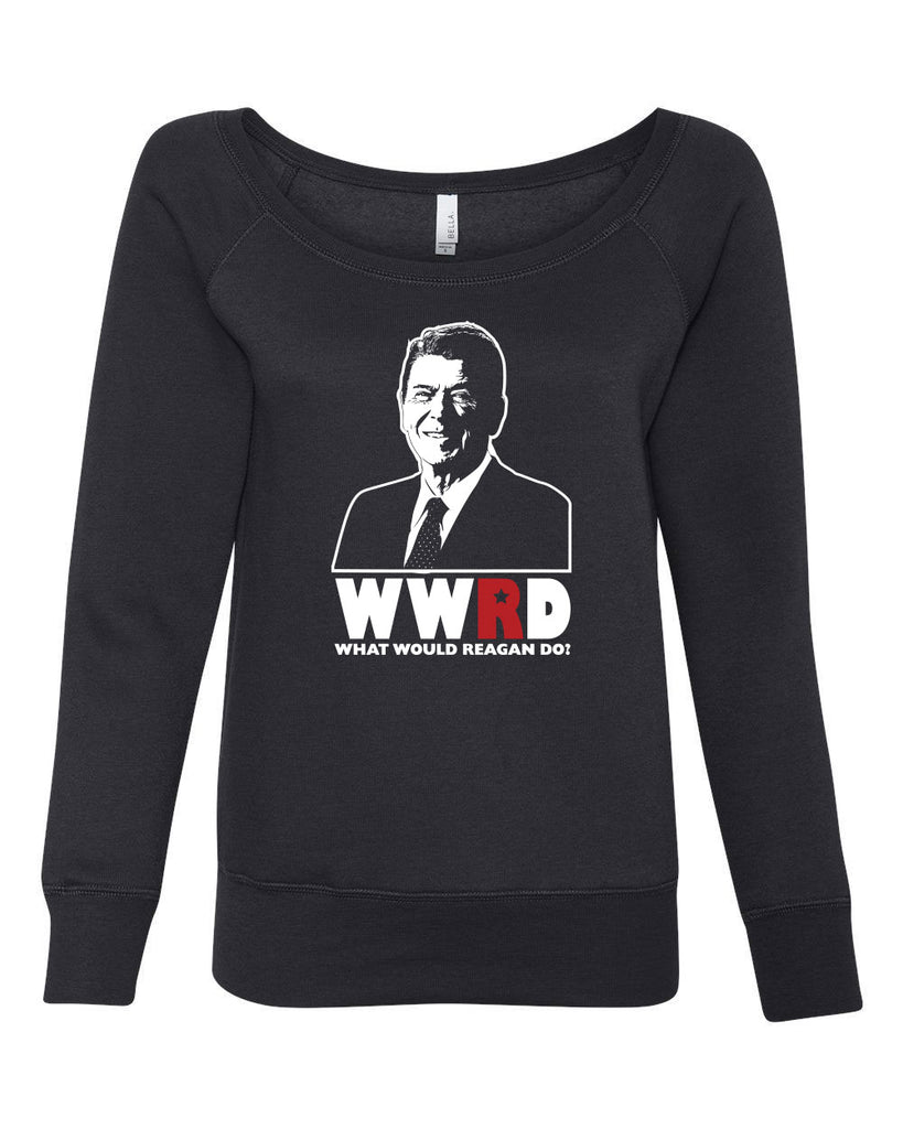 What Would Reagan Do? Bush 1984 Women Off the Shoulder Crew Sweatshirt election campaign rally president 80s party costume vintage retro