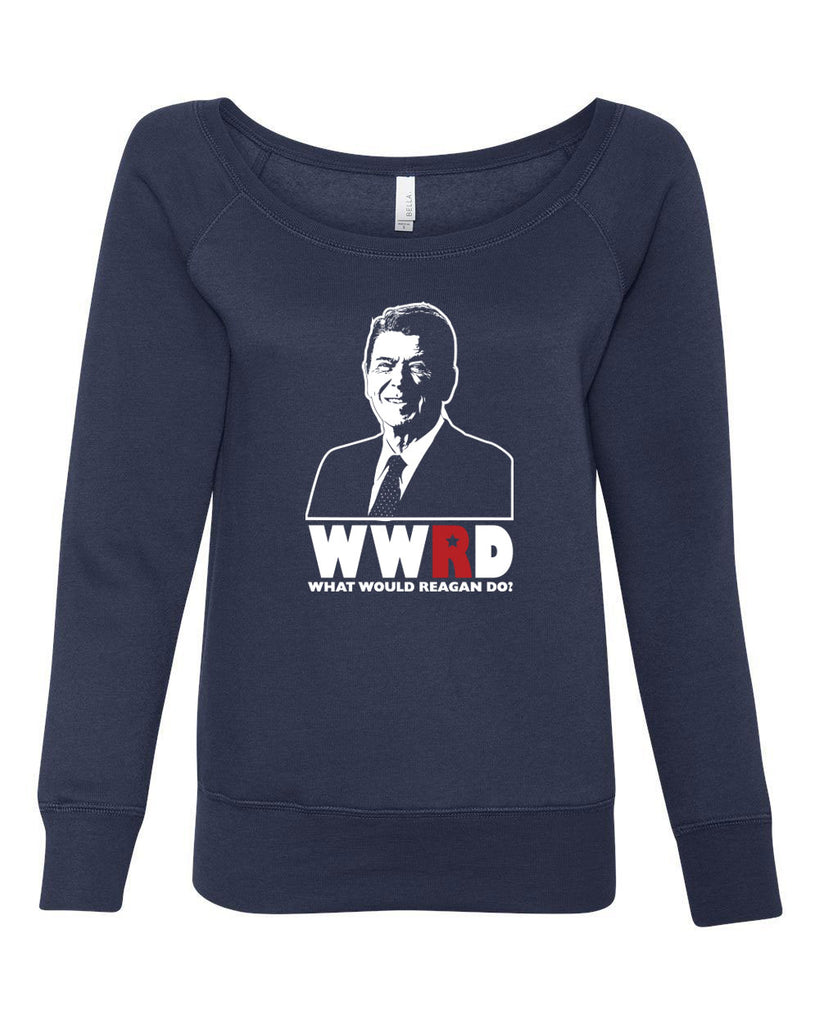 What Would Reagan Do? Bush 1984 Women Off the Shoulder Crew Sweatshirt election campaign rally president 80s party costume vintage retro