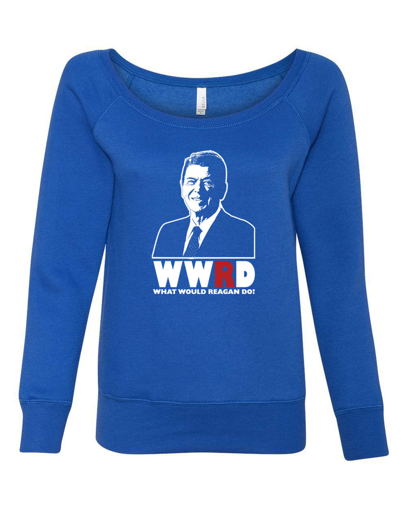 What Would Reagan Do? Bush 1984 Women Off the Shoulder Crew Sweatshirt election campaign rally president 80s party costume vintage retro