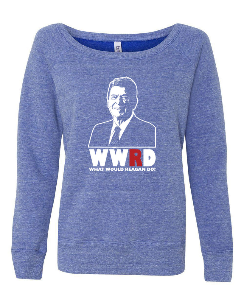 What Would Reagan Do? Bush 1984 Women Off the Shoulder Crew Sweatshirt election campaign rally president 80s party costume vintage retro