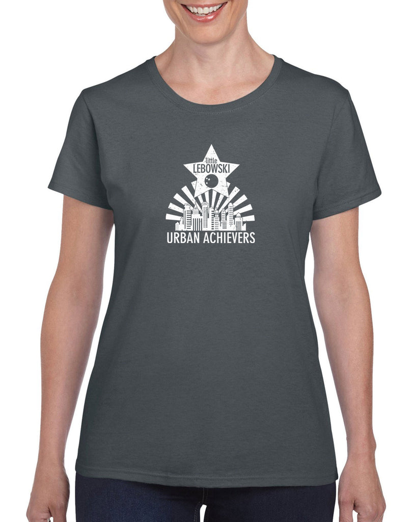 Little Lebowski Urban Achievers Womens T-Shirt The Big 90s Movie Stoner Dude Abides Bowling Party College