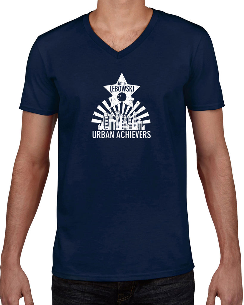 Little Lebowski Urban Achievers Mens V Neck Shirt The Big 90s Movie Stoner Dude Abides Bowling Party College
