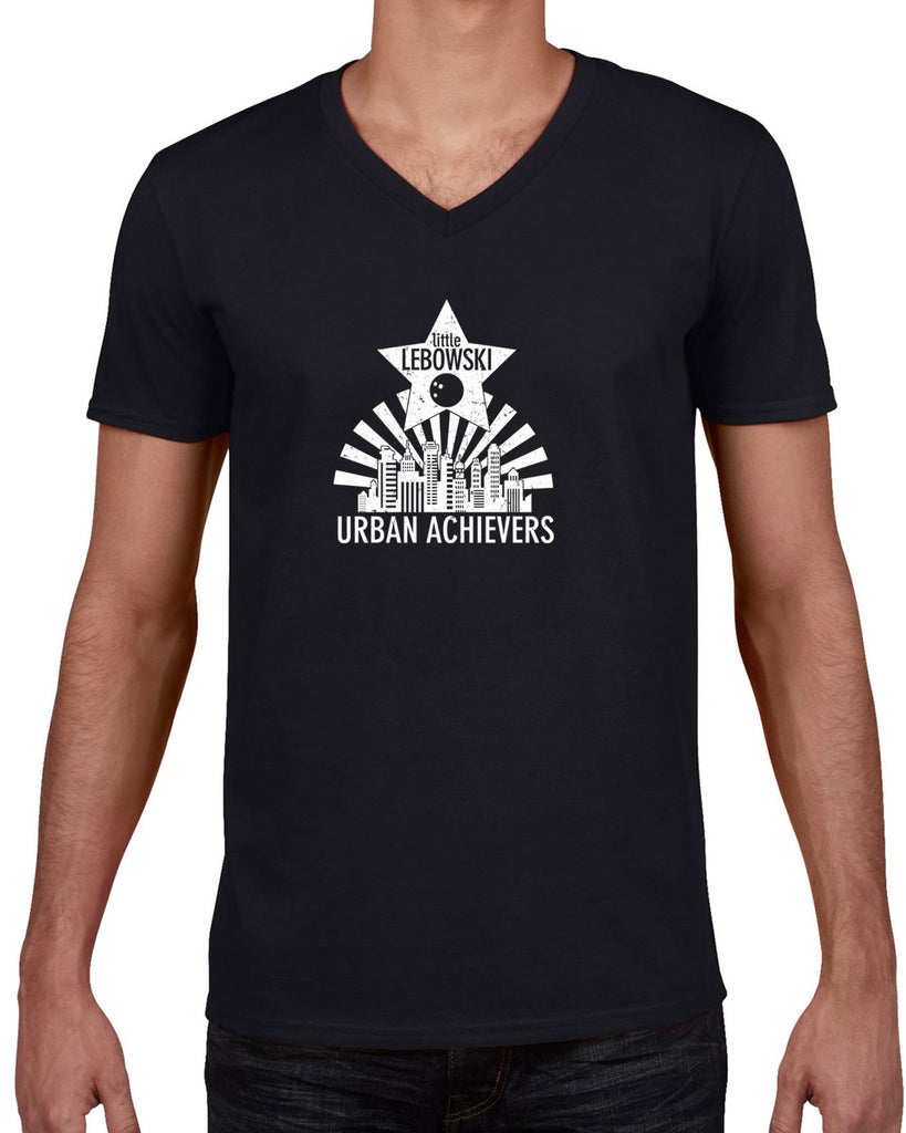 Little Lebowski Urban Achievers Mens V Neck Shirt The Big 90s Movie Stoner Dude Abides Bowling Party College