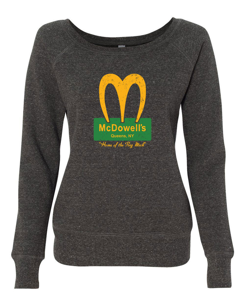 McDowells Funny Womens Off The Shoulder Crew Sweatshirt Coming To America 80s Movie Comedy Randy Watson Halloween Costume