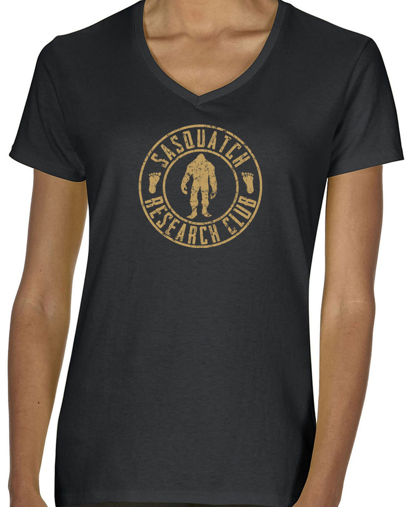 Sasquatch Research Club Womens V Neck Shirt Yeti Bigfoot Squatching Gone Squatchin Squatch College Party Vintage