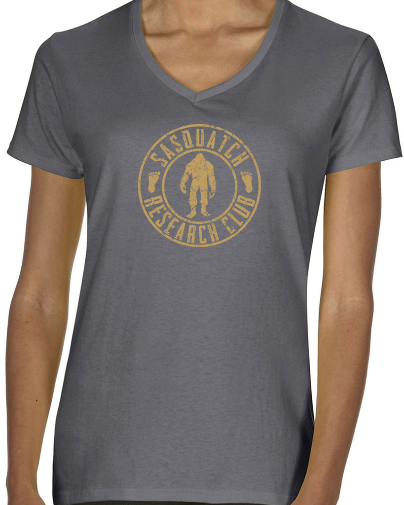 Sasquatch Research Club Womens V Neck Shirt Yeti Bigfoot Squatching Gone Squatchin Squatch College Party Vintage