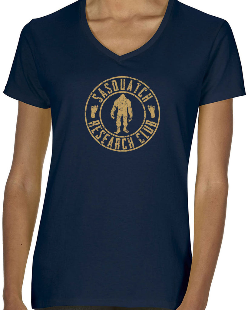 Sasquatch Research Club Womens V Neck Shirt Yeti Bigfoot Squatching Gone Squatchin Squatch College Party Vintage