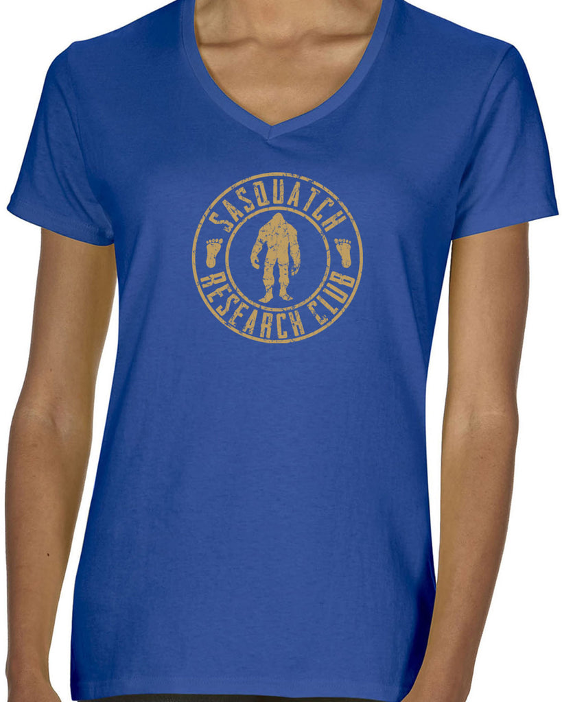 Sasquatch Research Club Womens V Neck Shirt Yeti Bigfoot Squatching Gone Squatchin Squatch College Party Vintage