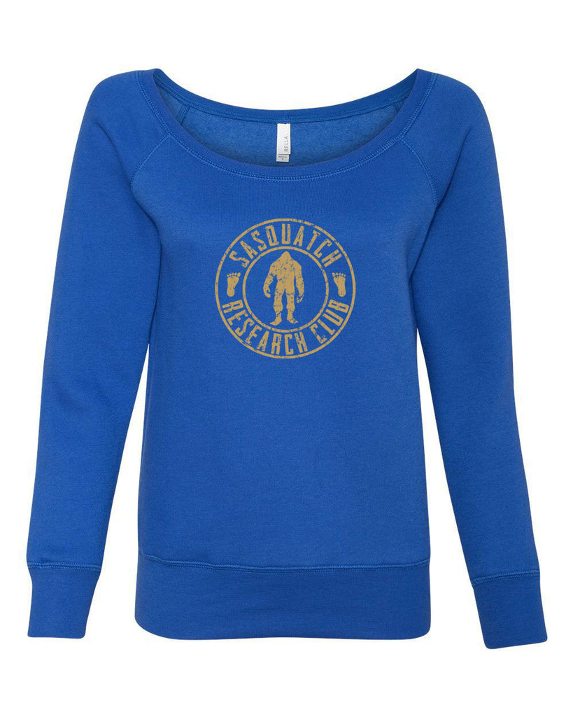 Sasquatch Research Club Womens Off The Shoulder Crew Sweatshirt Yeti Bigfoot Squatching Gone Squatchin Squatch College Party Vintage