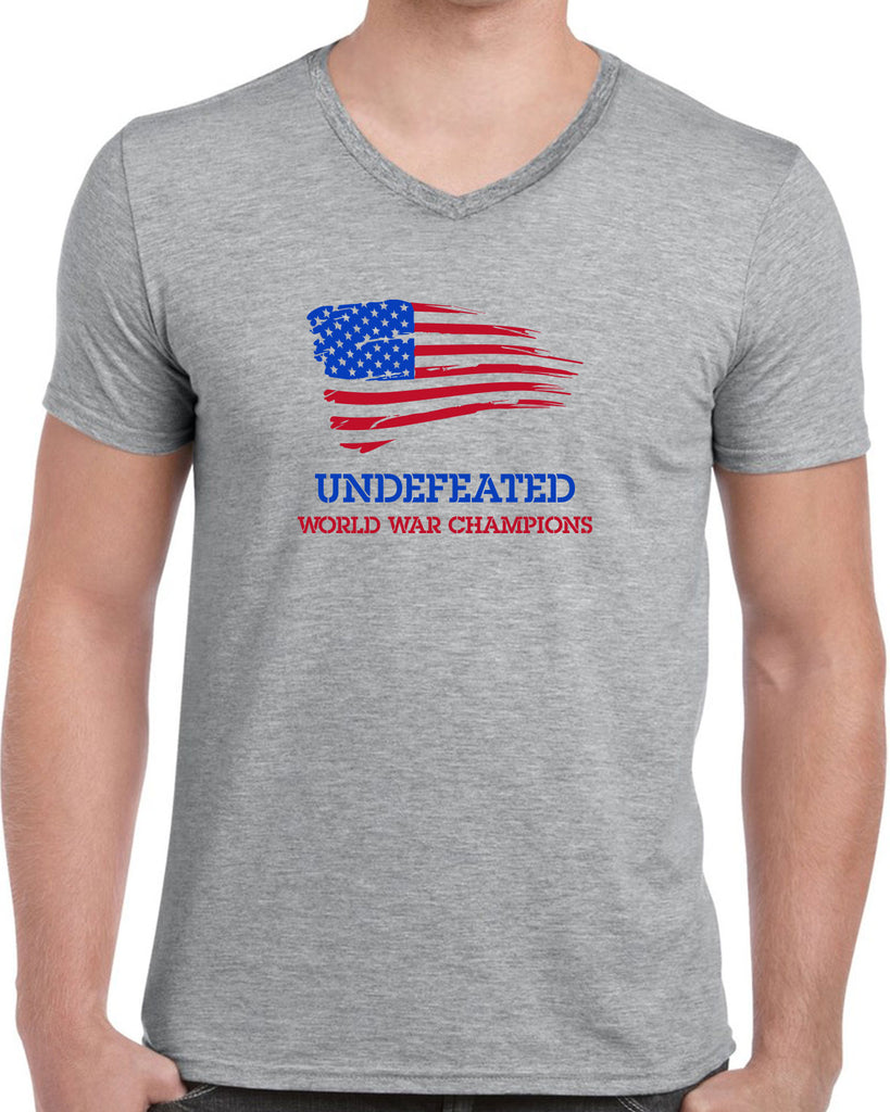 Undefeated World War Champions Mens V Neck Shirt Army Military Marines Back to Back Navy America USA Vintage Retro