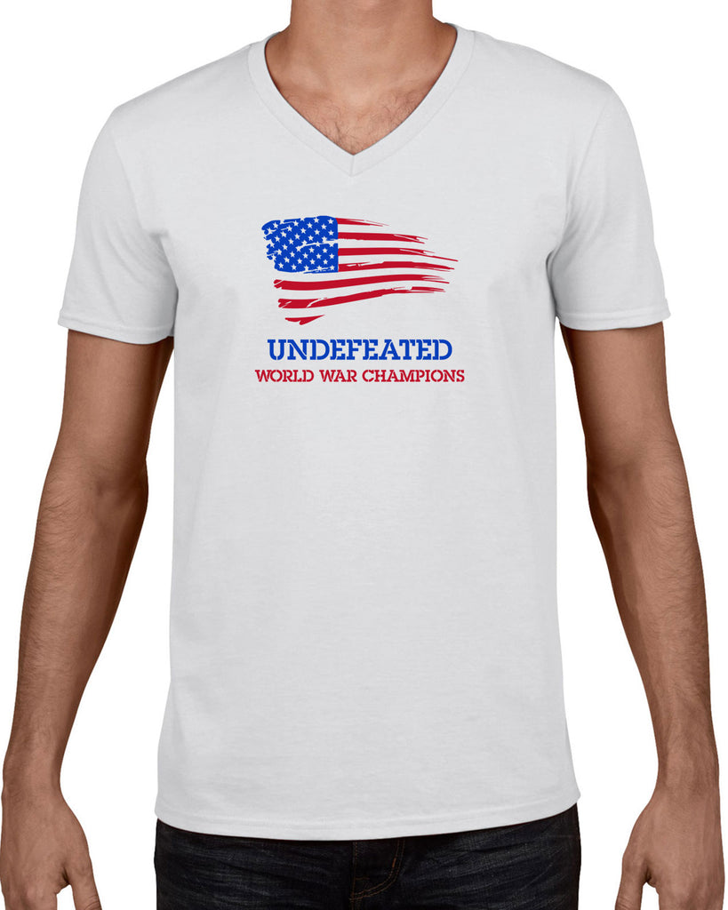 Undefeated World War Champions Mens V Neck Shirt Army Military Marines Back to Back Navy America USA Vintage Retro