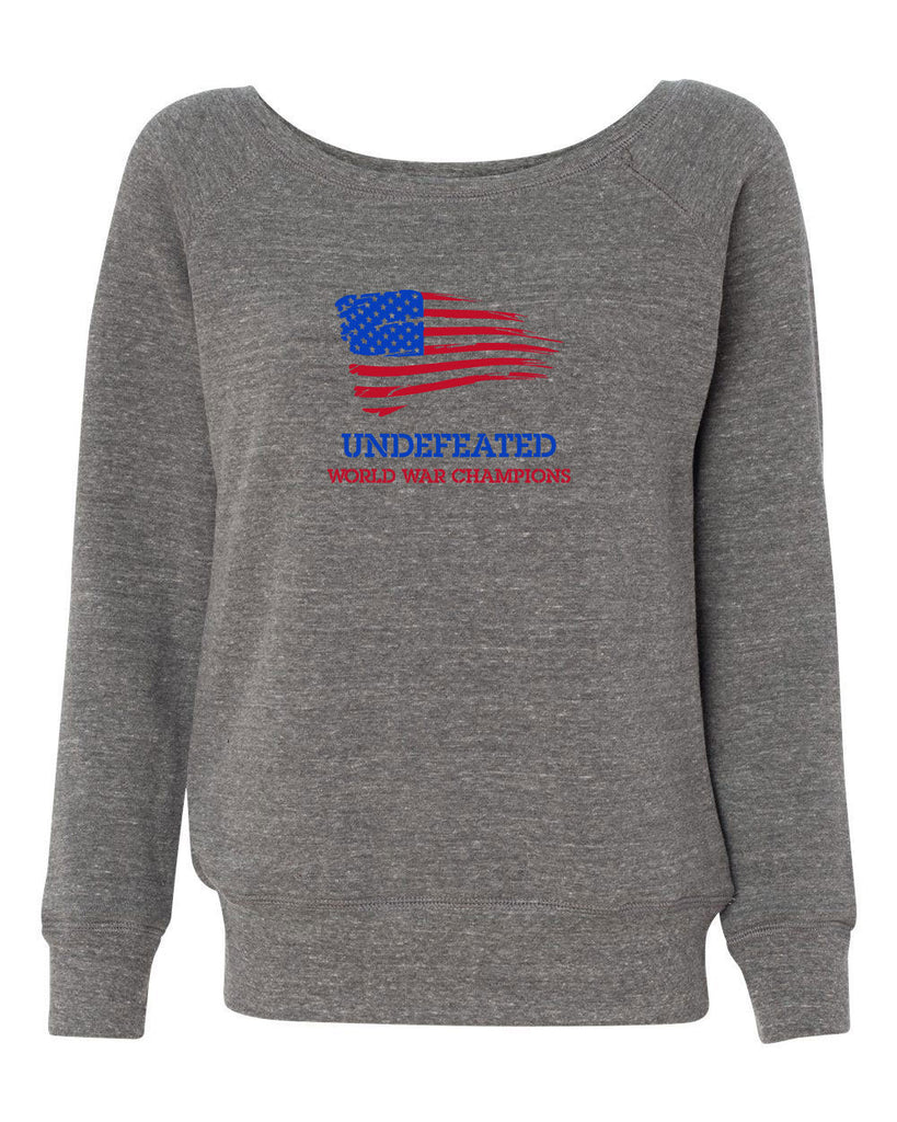 Undefeated World War Champions Off The Shoulder Sweatshirt Army Military Marines Back to Back Navy America USA Vintage Retro