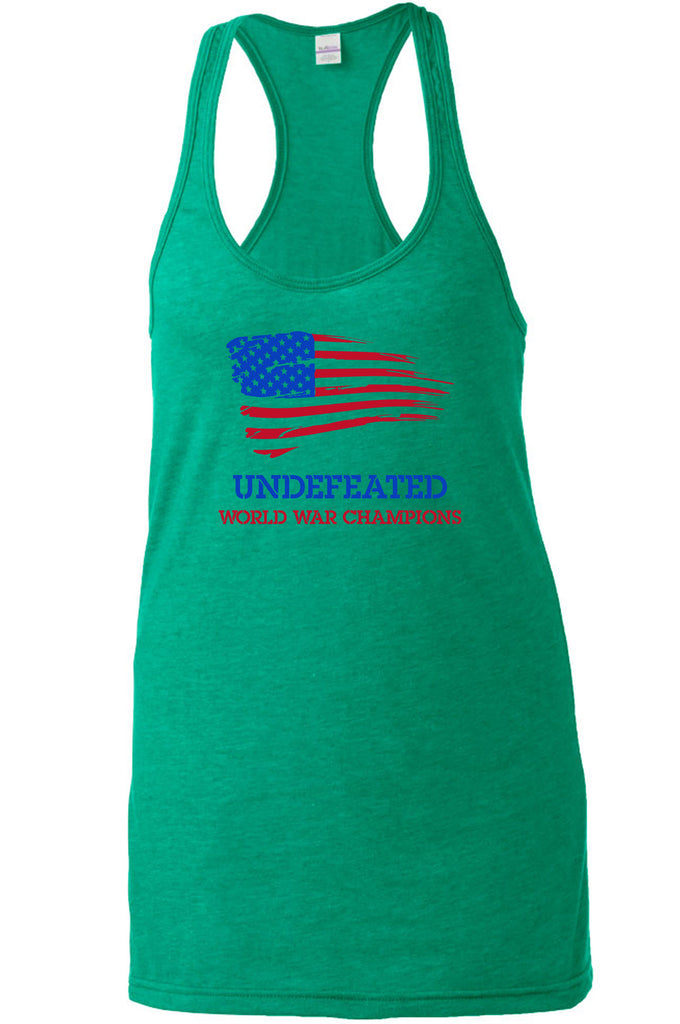 Undefeated World War Champions Womens Racer Back Racerback Tank Top Army Military Marines Back to Back Navy America USA Vintage Retro