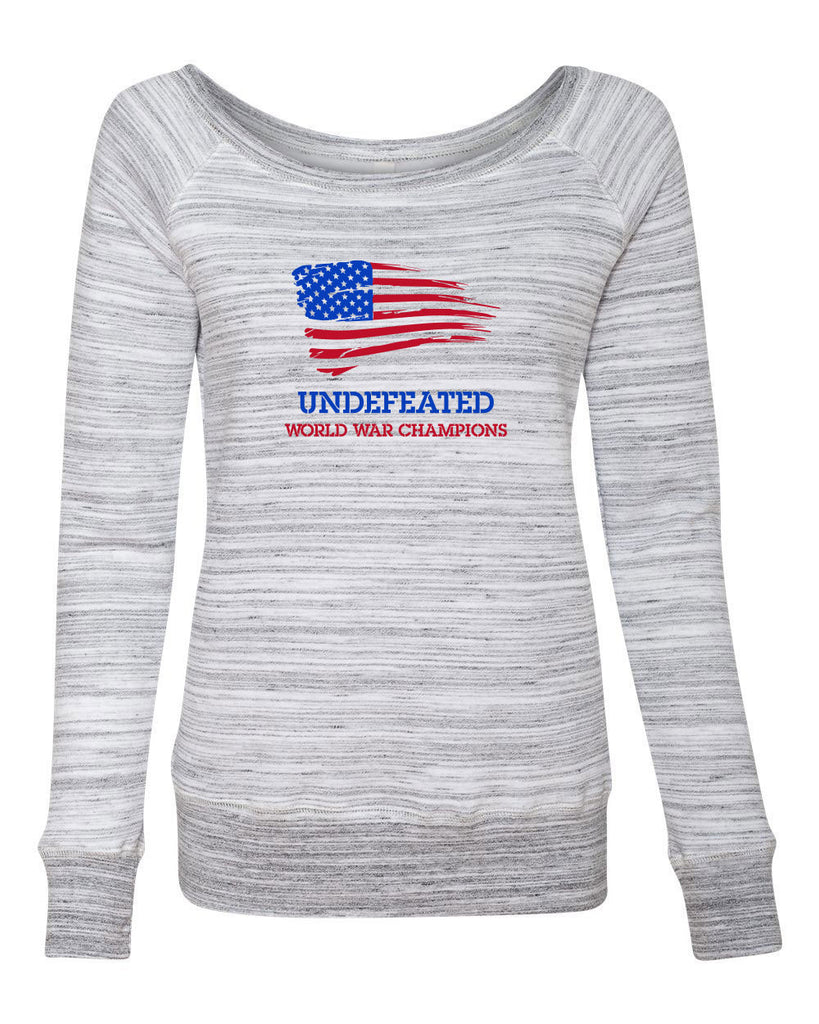 Undefeated World War Champions Off The Shoulder Sweatshirt Army Military Marines Back to Back Navy America USA Vintage Retro