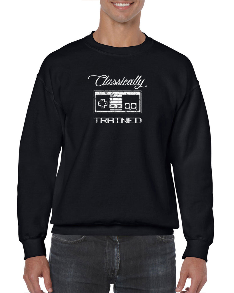 Classically Trained Crew Sweatshirt Video Game Controller 80s Nintendo Noob Gamer Vintage Retro
