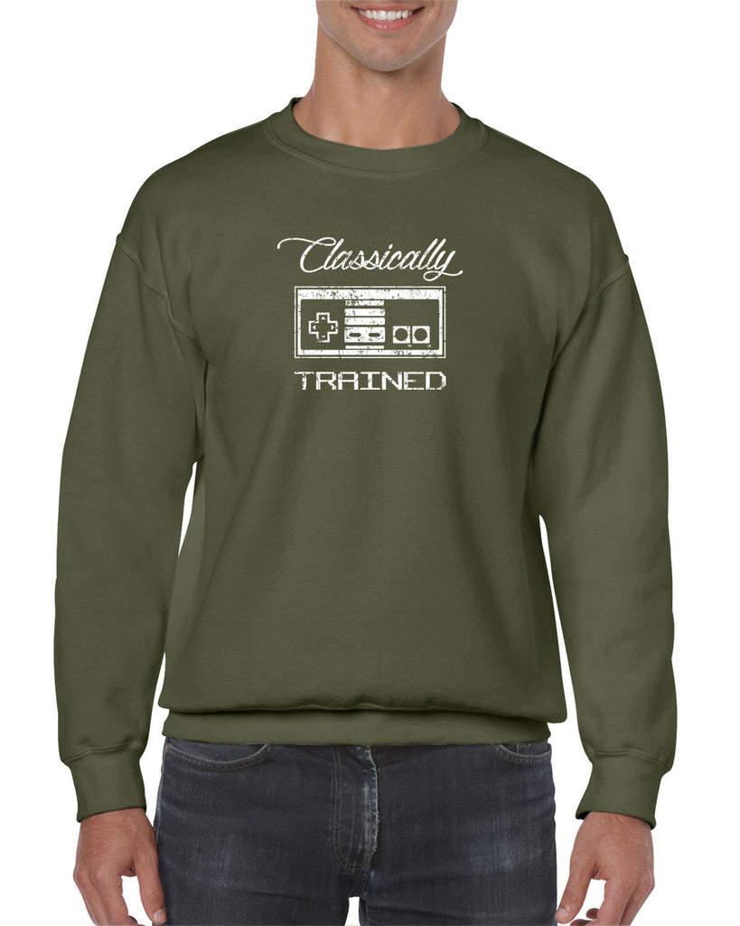 Classically Trained Crew Sweatshirt Video Game Controller 80s Nintendo Noob Gamer Vintage Retro