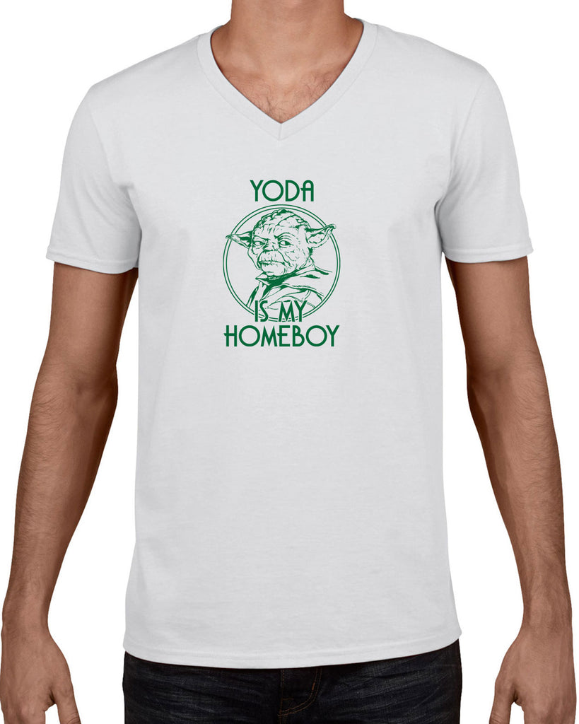 Yoda is my Homeboy Mens V Neck Shirt Jedi Star Wars Geek Nerd 80s Movie Lightsaber