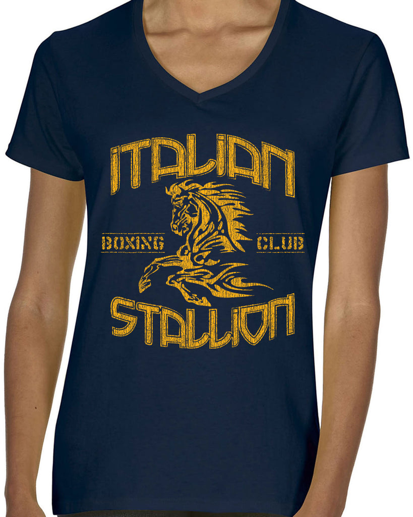 Hot Press Apparel Italian Stallion Women's Shirt V Neck Ladies Apparel Boxer Fighter World Champion Gift Present Costume Party College Funny Humor Halloween Horse Stud Muscles Dad Grandpa Boyfriend