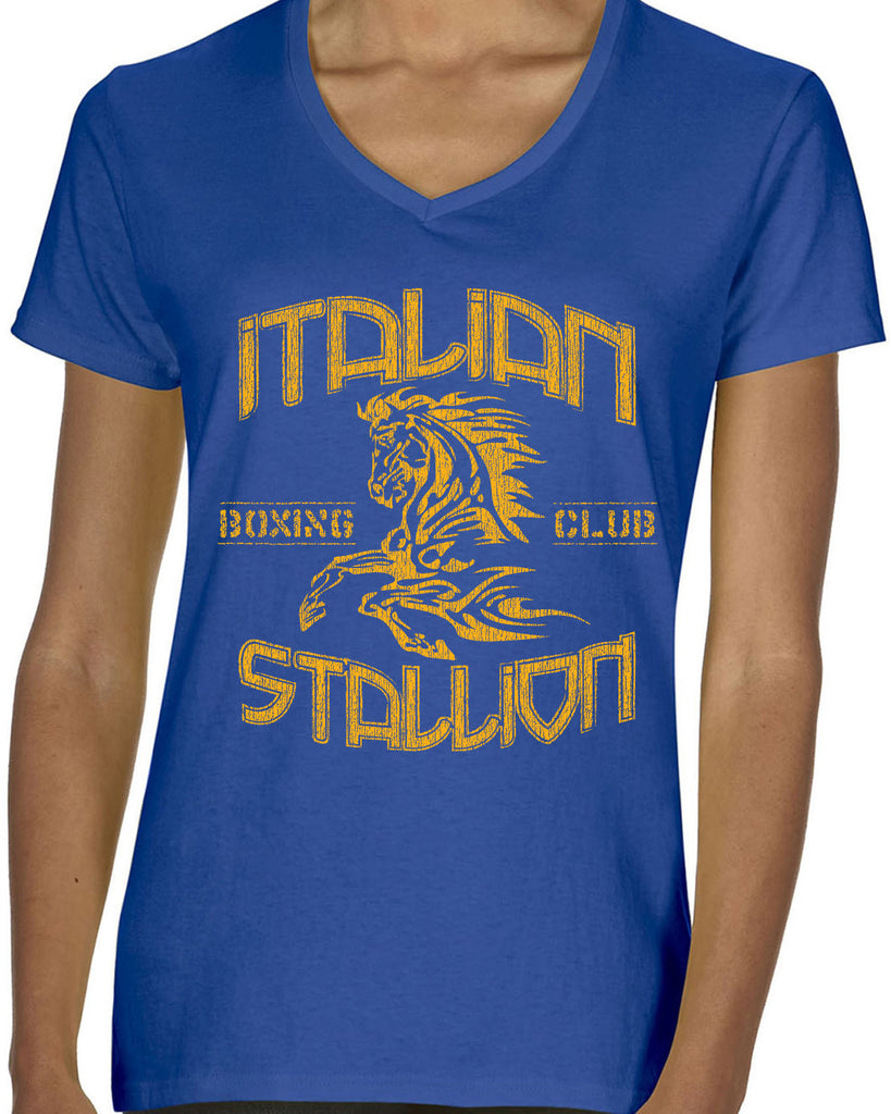 Hot Press Apparel Italian Stallion Women's Shirt V Neck Ladies Apparel Boxer Fighter World Champion Gift Present Costume Party College Funny Humor Halloween Horse Stud Muscles Dad Grandpa Boyfriend