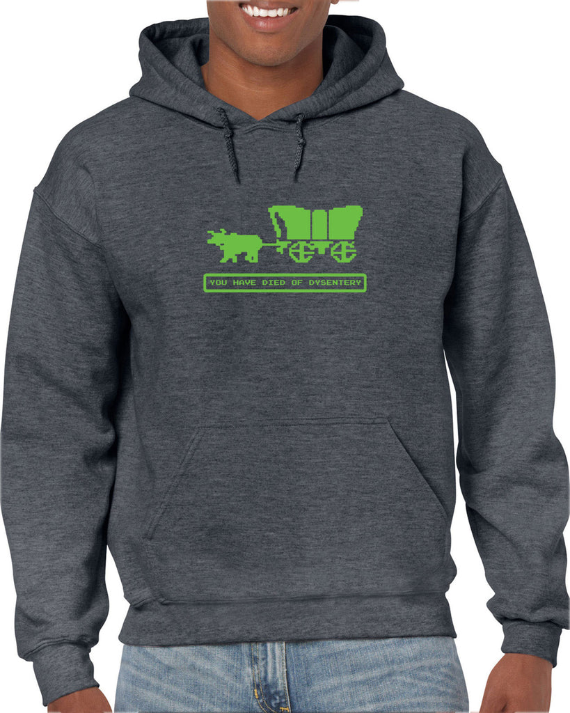 Died of Dysentery Hoodie Hooded Sweatshirt Funny Video Computer Game Oregon Trail 80s Vintage Retro