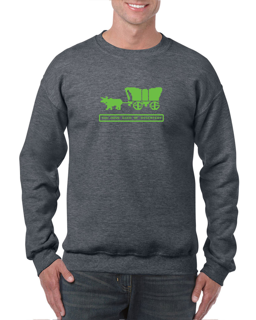 Died of Dysentery Crew Sweatshirt Funny Video Computer Game Oregon Trail 80s Vintage Retro