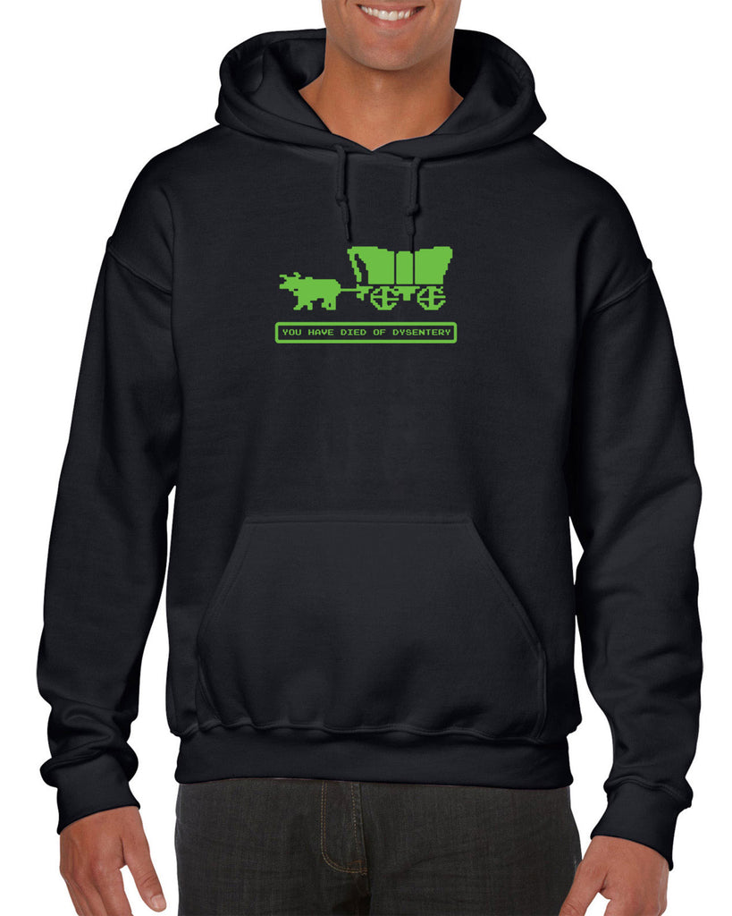 Died of Dysentery Hoodie Hooded Sweatshirt Funny Video Computer Game Oregon Trail 80s Vintage Retro