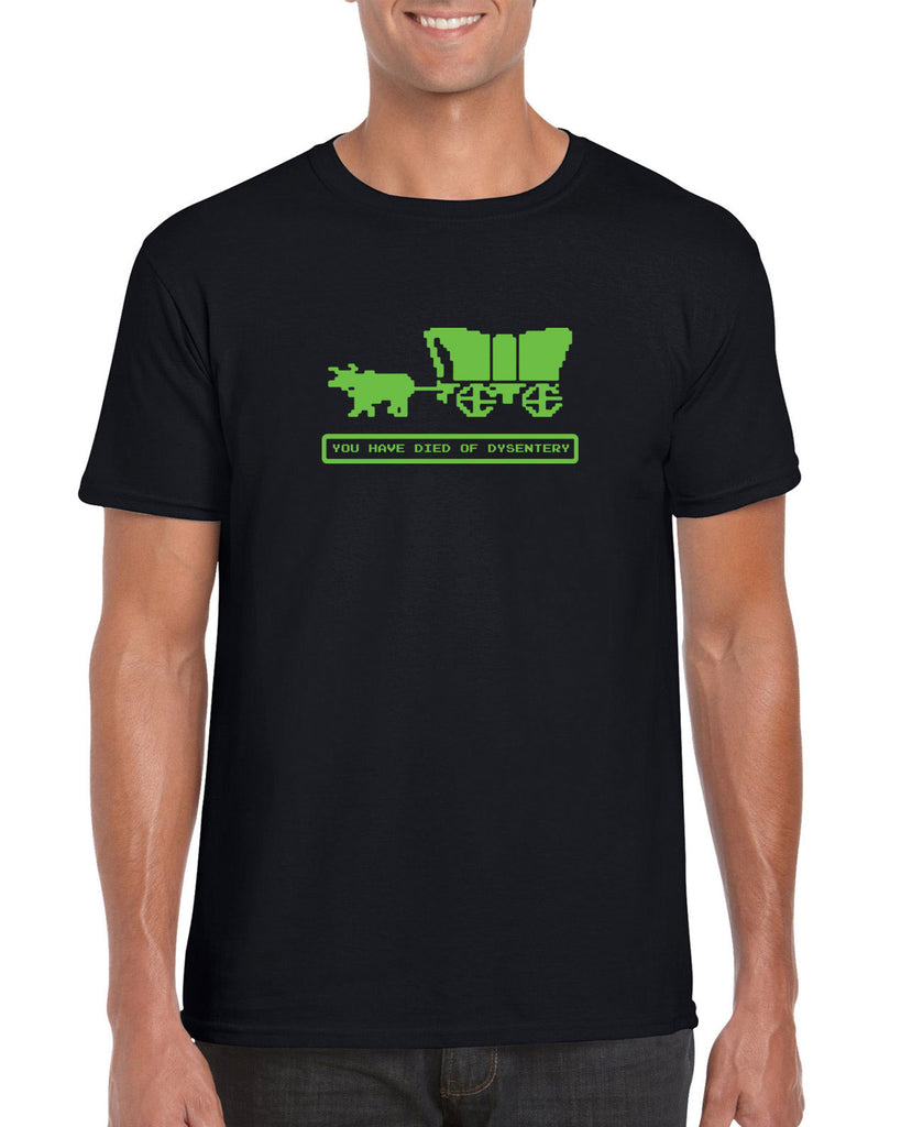 Died of Dysentery Mens T-Shirt Funny Video Computer Game Oregon Trail 80s Vintage Retro