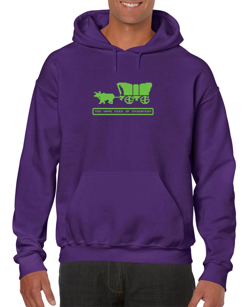 Died of Dysentery Hoodie Hooded Sweatshirt Funny Video Computer Game Oregon Trail 80s Vintage Retro