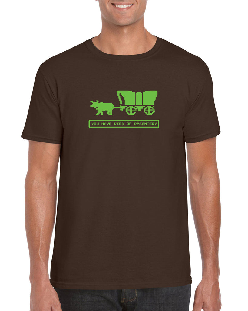 Died of Dysentery Mens T-Shirt Funny Video Computer Game Oregon Trail 80s Vintage Retro