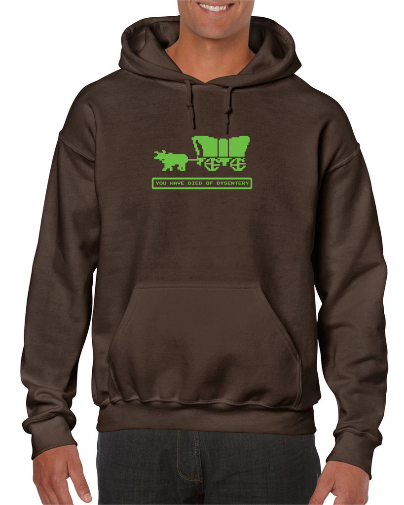 Died of Dysentery Hoodie Hooded Sweatshirt Funny Video Computer Game Oregon Trail 80s Vintage Retro