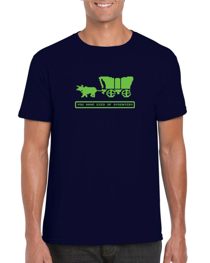 Died of Dysentery Mens T-Shirt Funny Video Computer Game Oregon Trail 80s Vintage Retro