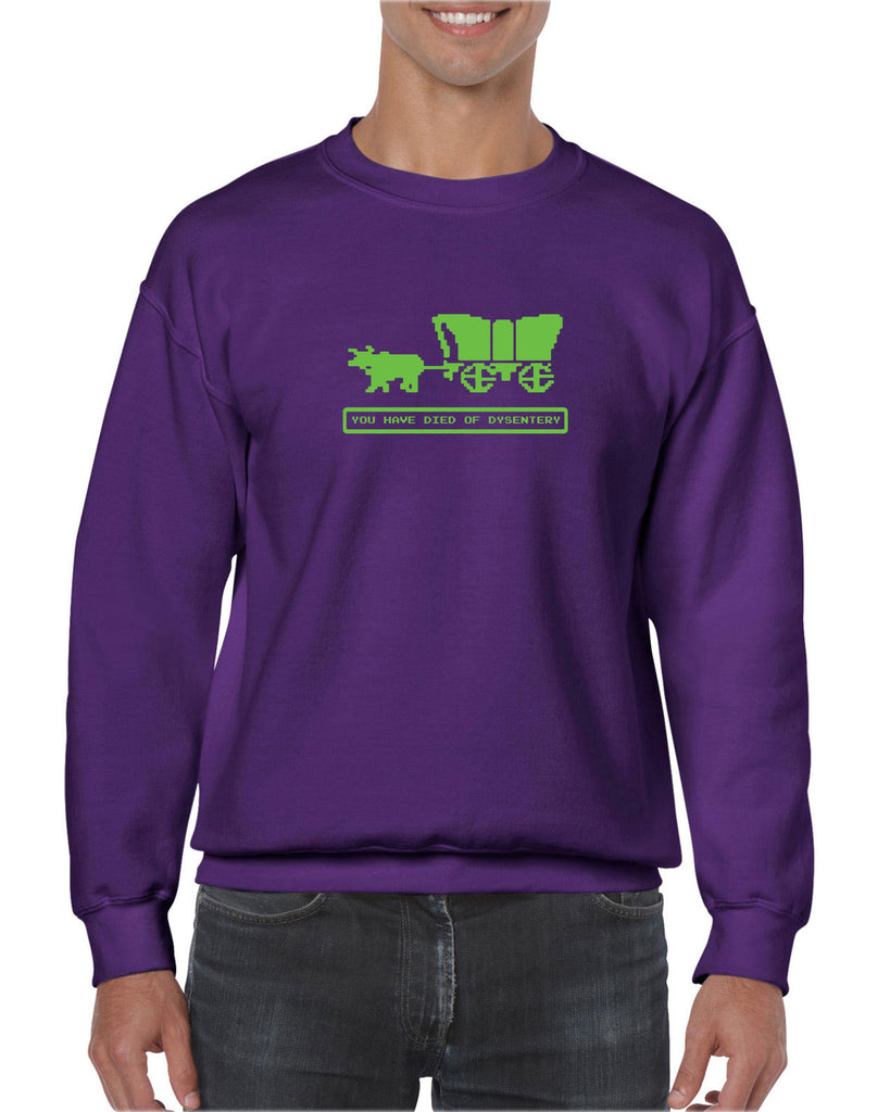 Died of Dysentery Crew Sweatshirt Funny Video Computer Game Oregon Trail 80s Vintage Retro