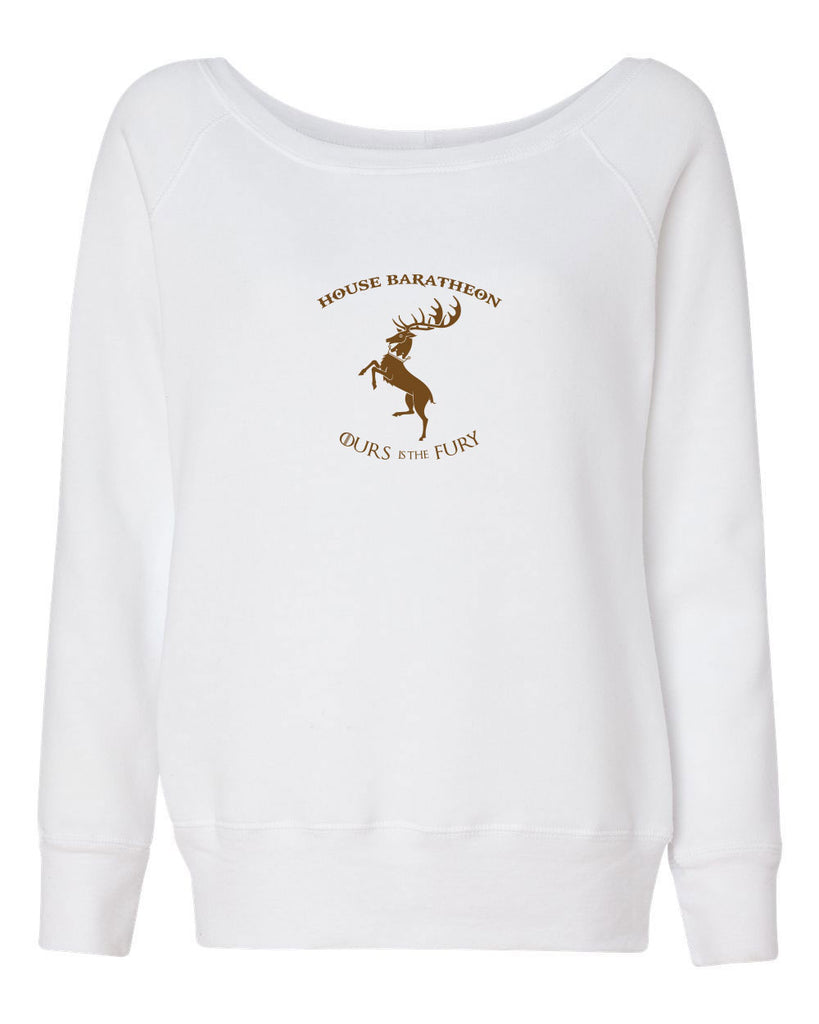 House Baratheon Womens Off The Shoulder Crew Sweatshirt Tv Show Game Of Thrones Storm Lands Westeros Kings Landing Stag Vintage Retro