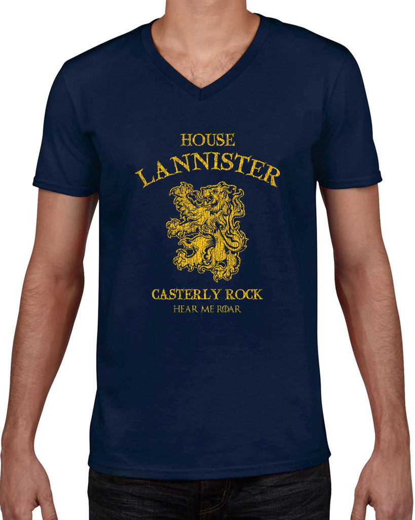 House Lannister Mens V-Neck T-shirt funny games of thrones casterly rock tywin tyrion westeros castle king golden lion sigil