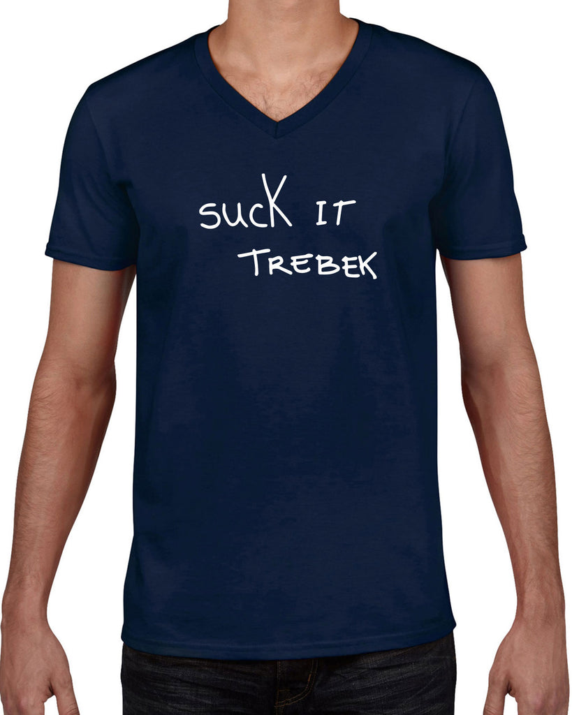 Suck It Trebek Mens V Neck Shirt Funny Gameshow Jeopardy Alex Trebek Tribute Saturday Night Live Vintage Retro