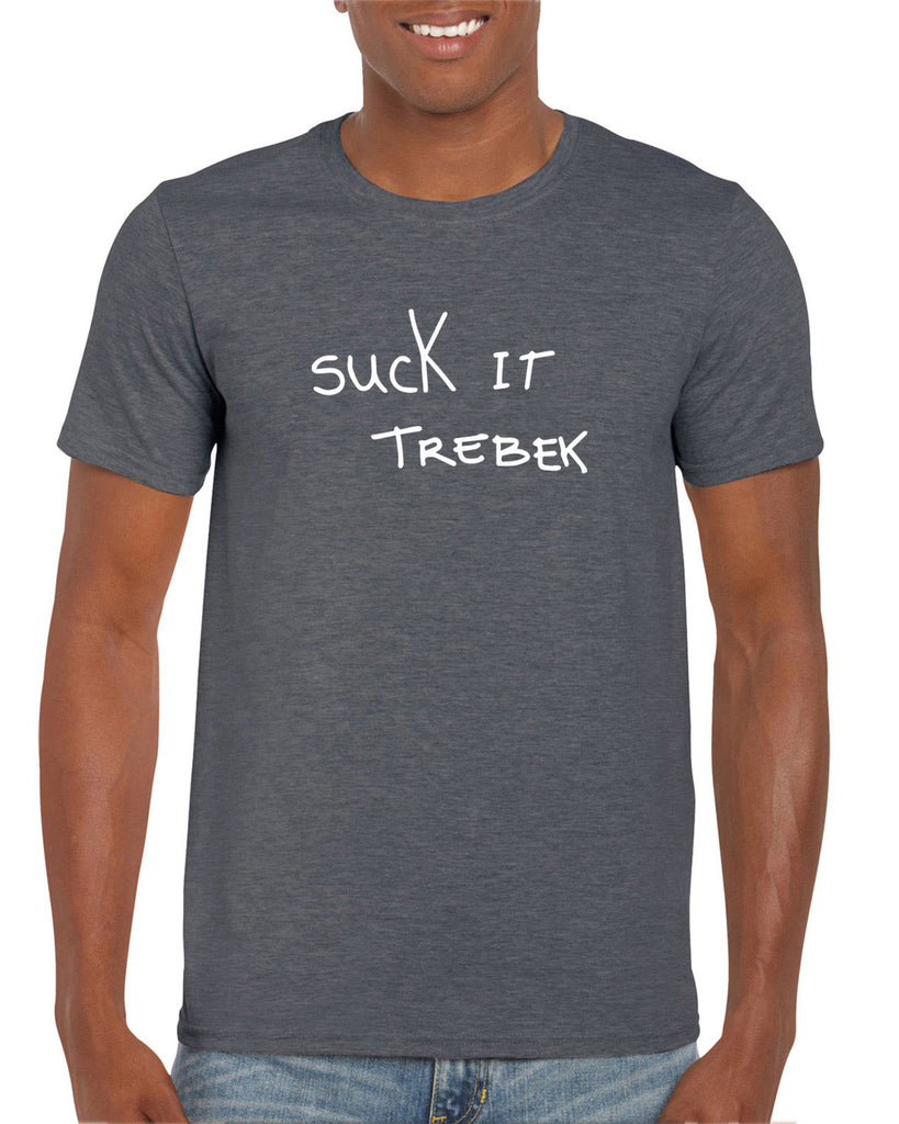 Suck It Trebek Mens T-Shirt Funny Gameshow Jeopardy Alex Trebek Tribute Saturday Night Live Vintage Retro