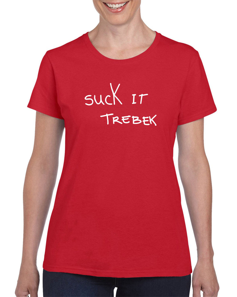 Suck It Trebek Womens T-Shirt Funny Gameshow Jeopardy Alex Trebek Tribute Saturday Night Live Vintage Retro
