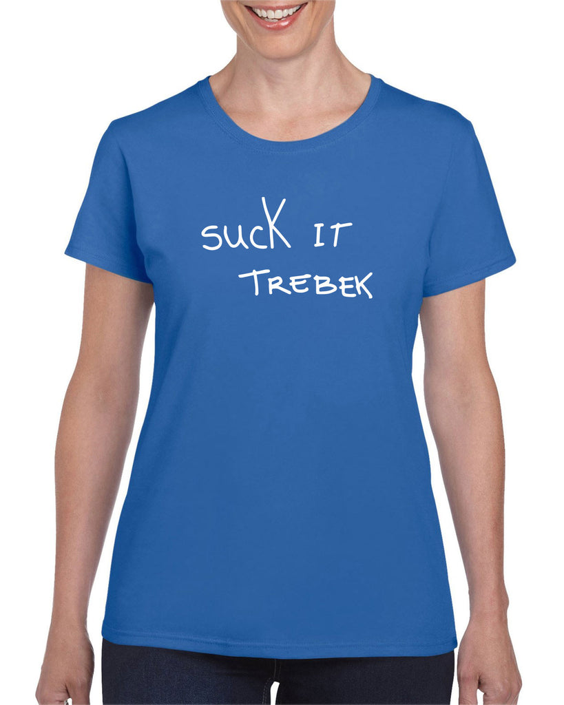 Suck It Trebek Womens T-Shirt Funny Gameshow Jeopardy Alex Trebek Tribute Saturday Night Live Vintage Retro