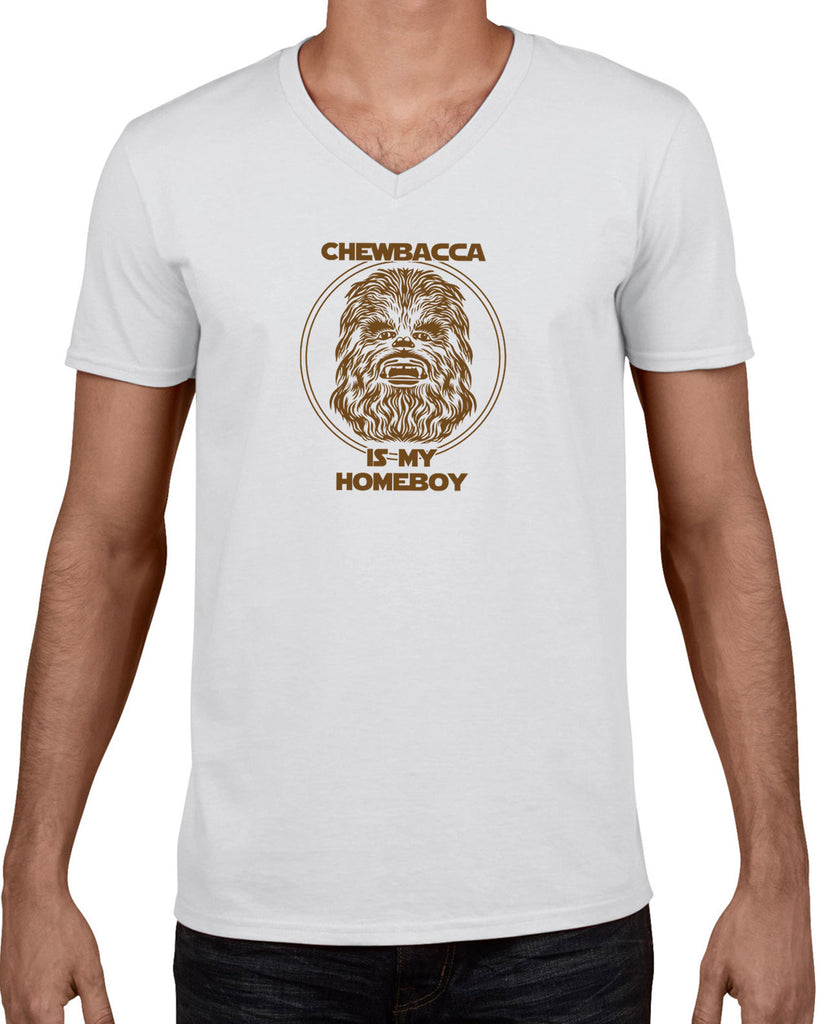 Chewbacca Is My Homeboy Mens V Neck Shirt Wookiee Star Wars Geek Nerd 80s Movie Sci Fi Jedi Han Solo