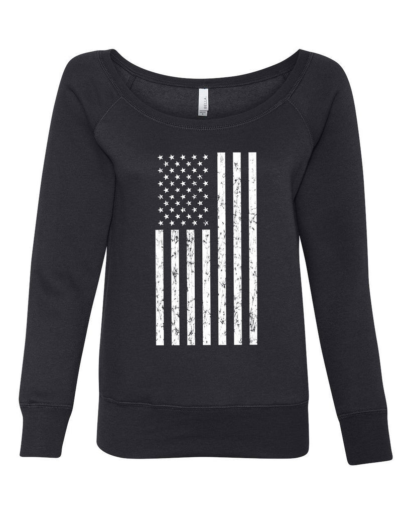 American Flag Womens Off the Shoulder Crew Sweatshirt USA patriot merica republican democrat campaign election politics freedom liberty independence day 4th of july