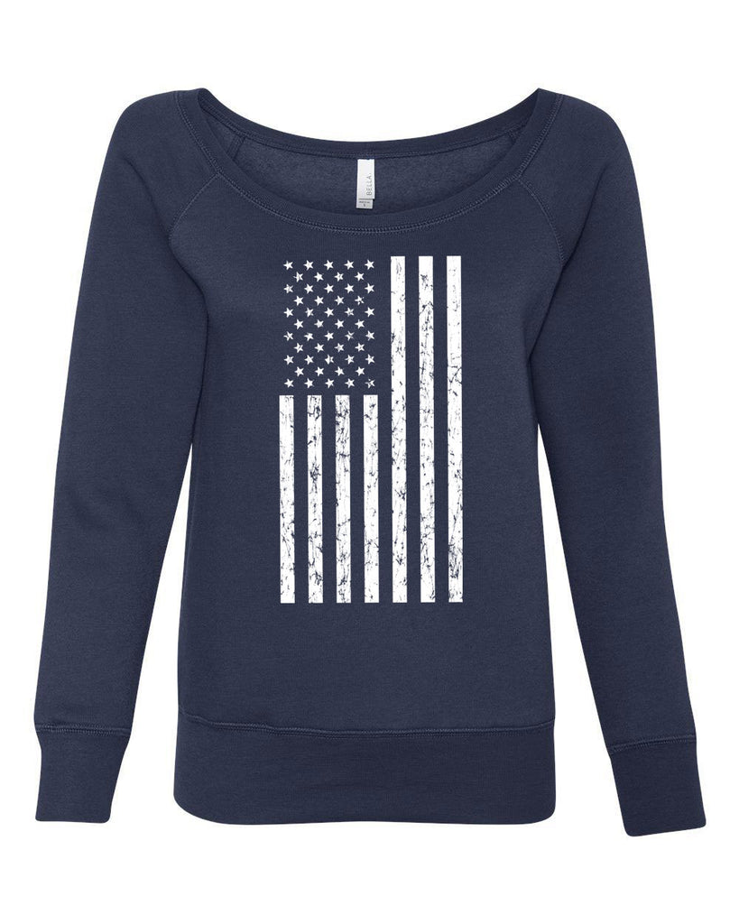 American Flag Womens Off the Shoulder Crew Sweatshirt USA patriot merica republican democrat campaign election politics freedom liberty independence day 4th of july