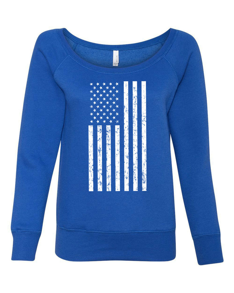 American Flag Womens Off the Shoulder Crew Sweatshirt USA patriot merica republican democrat campaign election politics freedom liberty independence day 4th of july