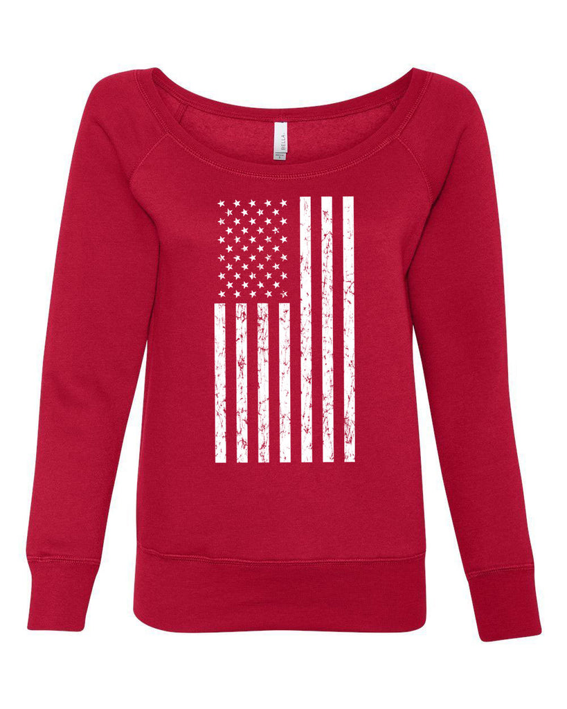 American Flag Womens Off the Shoulder Crew Sweatshirt USA patriot merica republican democrat campaign election politics freedom liberty independence day 4th of july