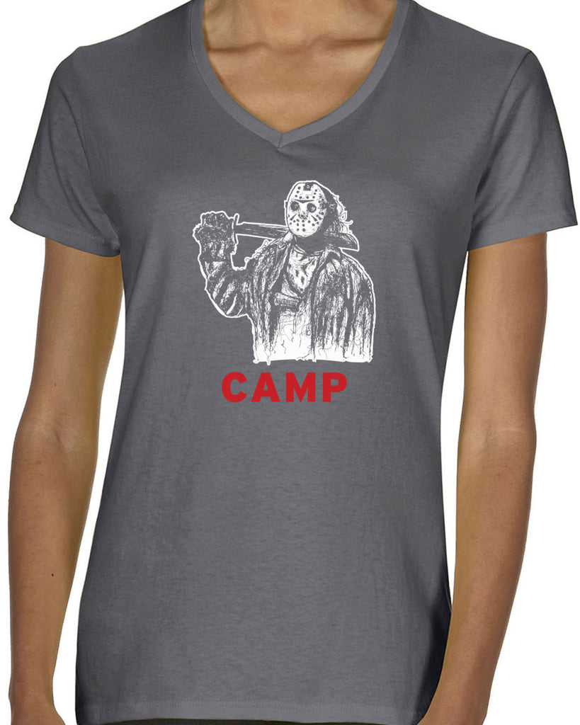 Women's Short Sleeve V-Neck T-Shirt - Camp Jason Voorhees