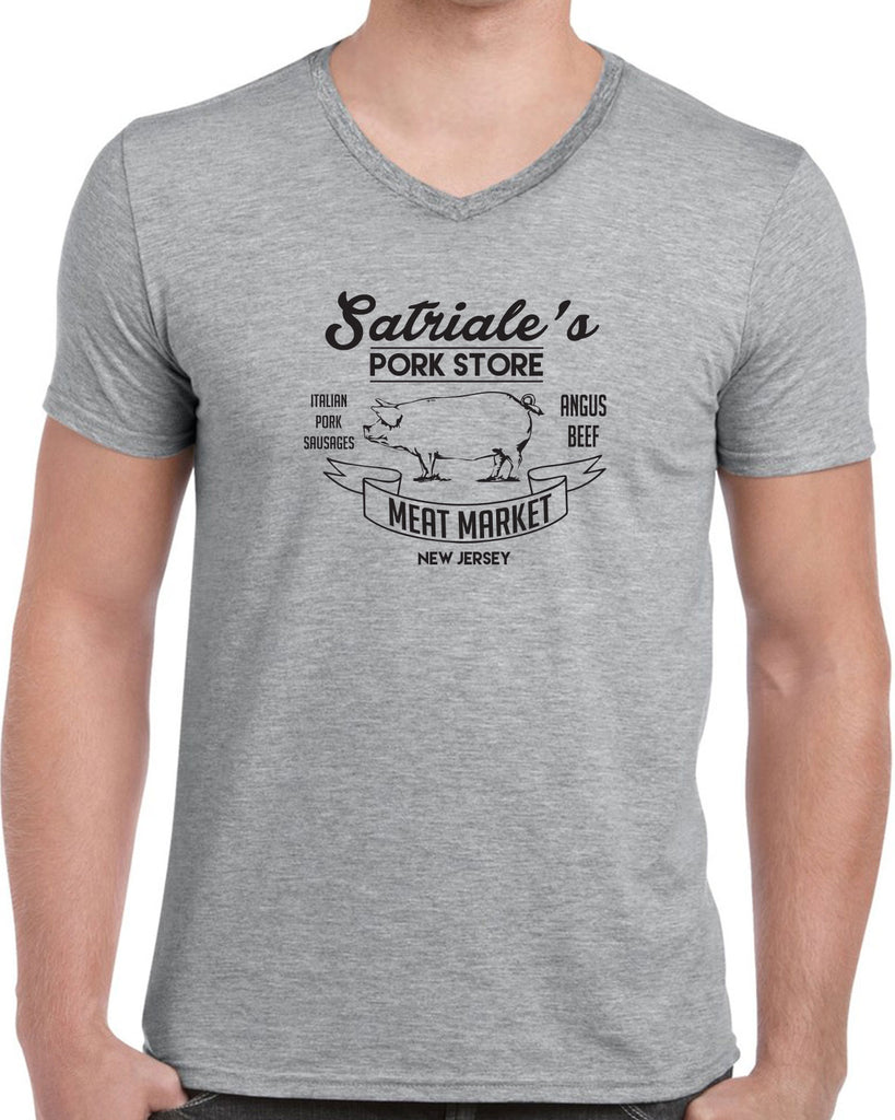 Satriales Pork Store Mens V Neck Shirt Mafia Mobsters Gangster The Sopranos Tv Show Tony New Jersey Bada Bing