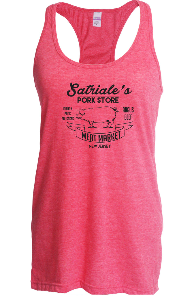 Satriales Pork Store Racer Back Tank Top Racerback Mafia Mobsters Gangster The Sopranos Tv Show Tony New Jersey Bada Bing
