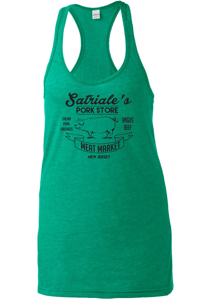 Satriales Pork Store Racer Back Tank Top Racerback Mafia Mobsters Gangster The Sopranos Tv Show Tony New Jersey Bada Bing